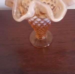 Fenton Small Amber Cone Hobnail Vase Opalescent